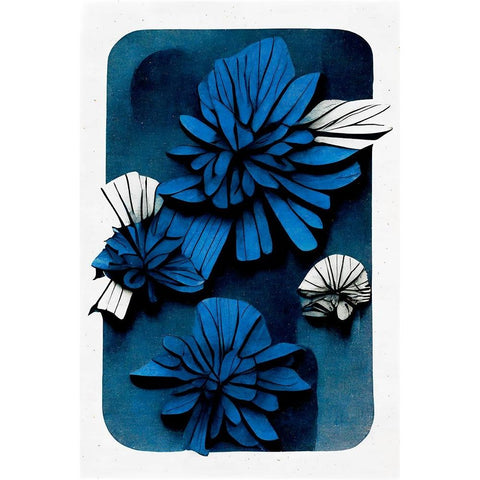 Blue Blossoms Black Modern Wood Framed Art Print with Double Matting by Treechild