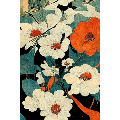 Asian Flowers White Modern Wood Framed Art Print by Treechild