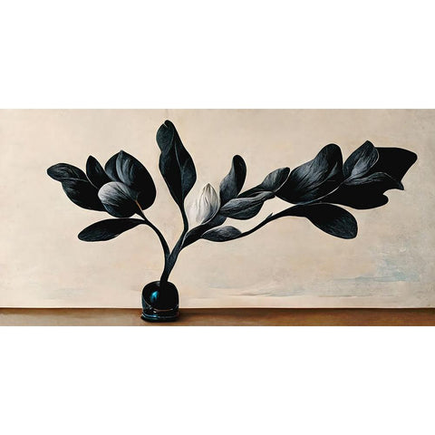 Black Magnolia Black Modern Wood Framed Art Print with Double Matting by Treechild