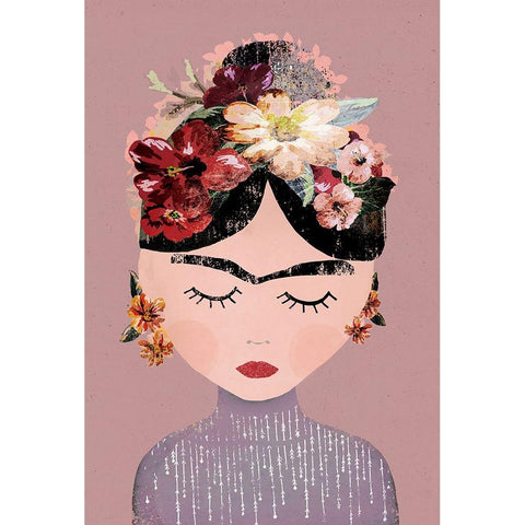 Frida (Pastel Version) Black Modern Wood Framed Art Print with Double Matting by Treechild