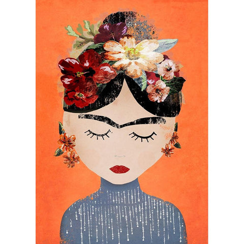 Frida (Orange Version) White Modern Wood Framed Art Print by Treechild