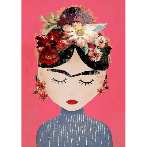 Frida (Pink Version) White Modern Wood Framed Art Print by Treechild