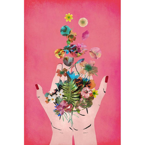 Fridas Hands (Pink Version) Black Modern Wood Framed Art Print with Double Matting by Treechild