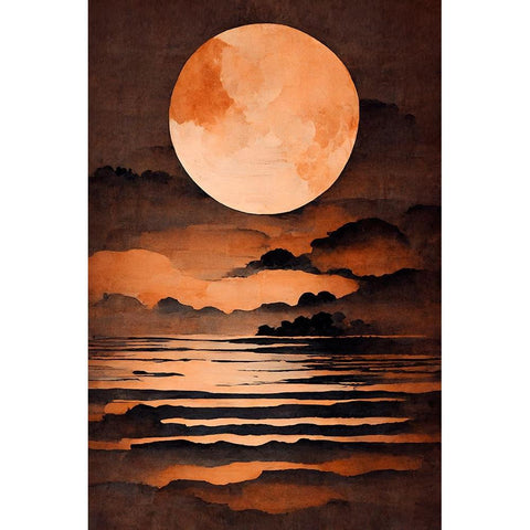 Full Moon Black Modern Wood Framed Art Print with Double Matting by Treechild