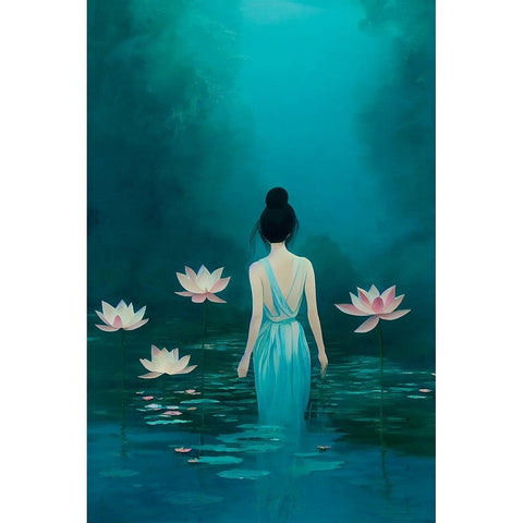 In The Pond White Modern Wood Framed Art Print by Treechild