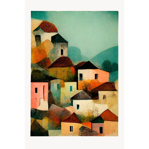 Italian Village Gold Ornate Wood Framed Art Print with Double Matting by Treechild