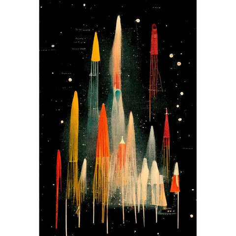 Rockets White Modern Wood Framed Art Print by Treechild