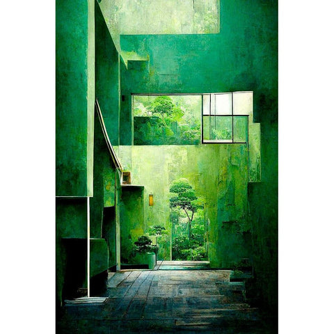 The Green House Black Modern Wood Framed Art Print with Double Matting by Treechild