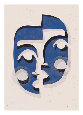 The Mask (Blue) White Modern Wood Framed Art Print with Double Matting by Treechild