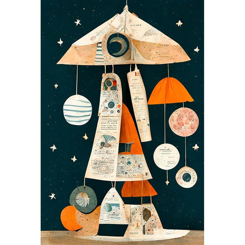 Ufo Mobile White Modern Wood Framed Art Print by Treechild