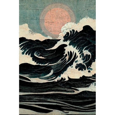 Wild Waves Black Modern Wood Framed Art Print with Double Matting by Treechild