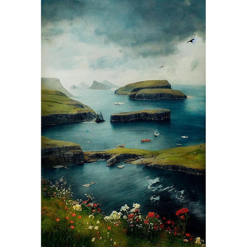 Beautiful Islands No 2 Black Modern Wood Framed Art Print with Double Matting by Treechild