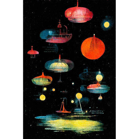 Lanterns Black Modern Wood Framed Art Print by Treechild