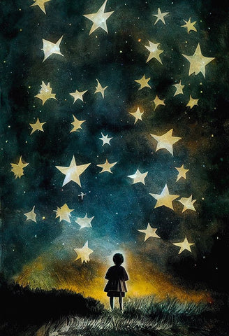 Look To The Stars Black Ornate Wood Framed Art Print with Double Matting by Treechild