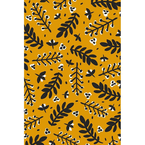 Branches And Berries (Yellow) Black Modern Wood Framed Art Print with Double Matting by Treechild