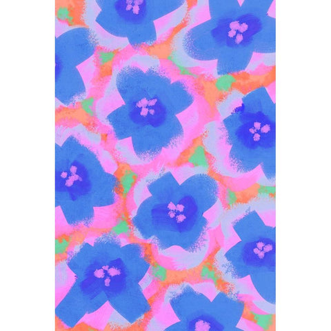 Purple Flowers Pattern Black Modern Wood Framed Art Print with Double Matting by Treechild