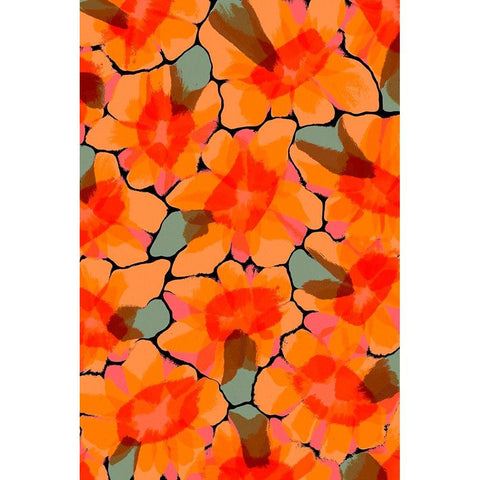 Orange Big Flowers Black Modern Wood Framed Art Print with Double Matting by Treechild