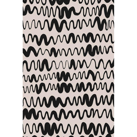 Black Waves Pattern Black Modern Wood Framed Art Print with Double Matting by Treechild