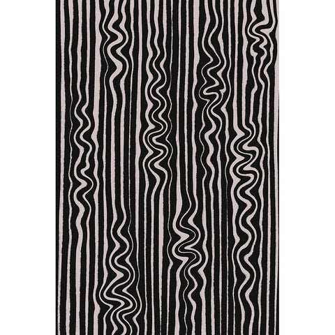 Waves in Stripes Pattern Black Modern Wood Framed Art Print with Double Matting by Treechild