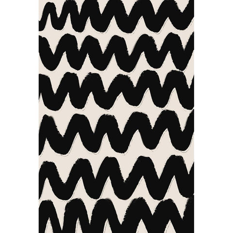 Thick Waves Pattern Black Modern Wood Framed Art Print with Double Matting by Treechild