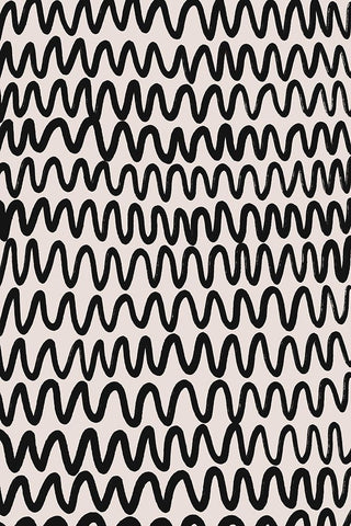 Thin Black Waves Pattern White Modern Wood Framed Art Print with Double Matting by Treechild