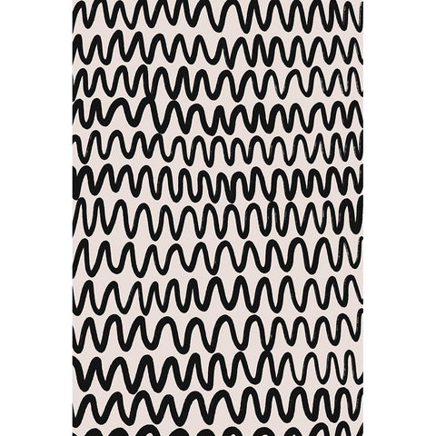 Thin Black Waves Pattern Black Modern Wood Framed Art Print with Double Matting by Treechild