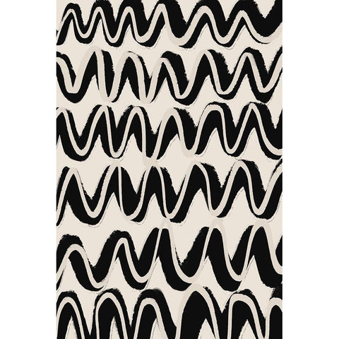 Beige Black Waves Pattern Black Modern Wood Framed Art Print with Double Matting by Treechild