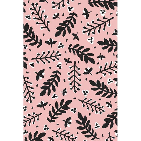 Branches And Berries (Pink) Black Modern Wood Framed Art Print with Double Matting by Treechild