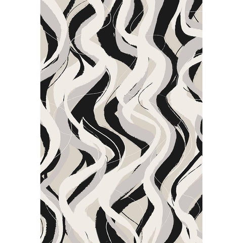 Beige Grey Black Waves Pattern Black Modern Wood Framed Art Print with Double Matting by Treechild