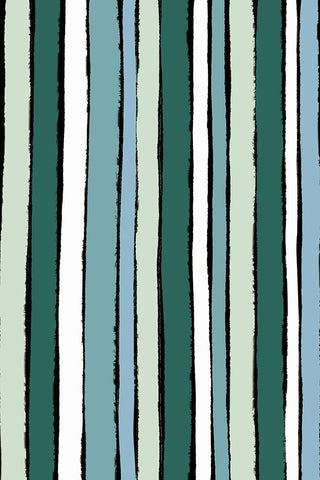 Smaragd Green Stripes White Modern Wood Framed Art Print with Double Matting by Treechild