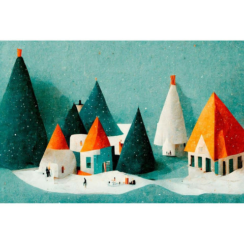 Cute Paper Village White Modern Wood Framed Art Print by Treechild