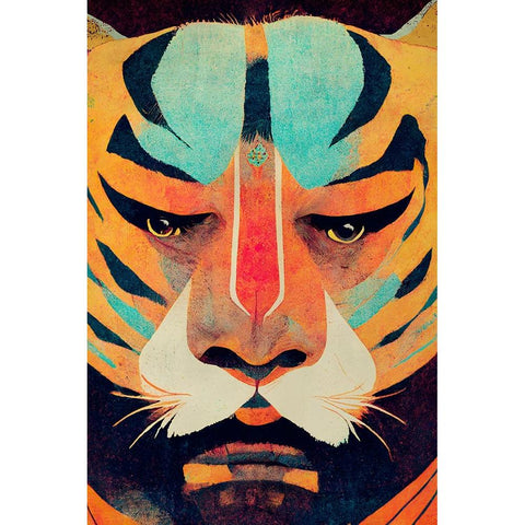 Strong Tiger White Modern Wood Framed Art Print by Treechild