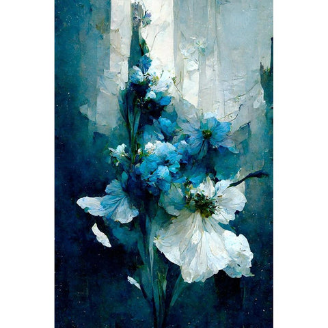 Blue Flower Bouquet White Modern Wood Framed Art Print by Treechild