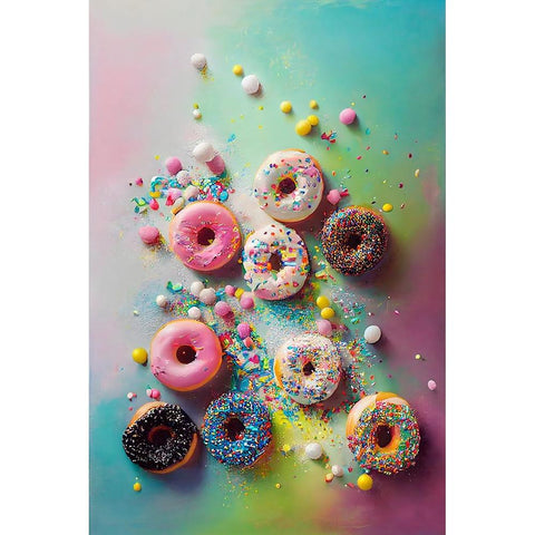 Delicious Donuts Black Modern Wood Framed Art Print with Double Matting by Treechild