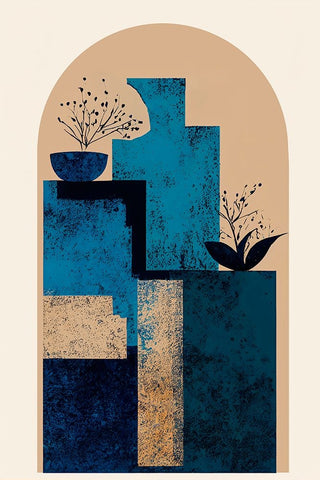 Blue Vase Black Modern Wood Framed Art Print by Treechild