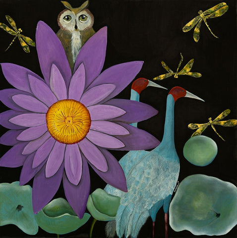 Lotus Black Ornate Wood Framed Art Print with Double Matting by Ri, Isabelle