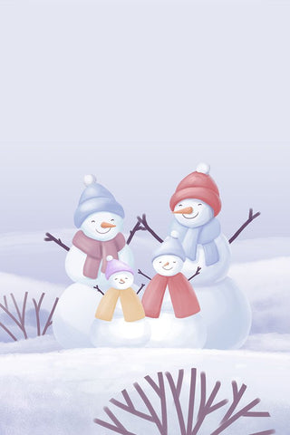 Snowman Family Animated White Modern Wood Framed Art Print with Double Matting by Thai, Xuan