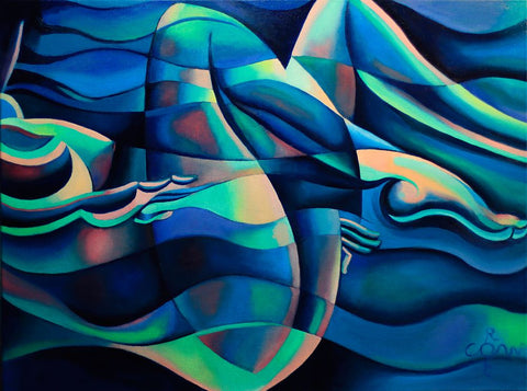 Rusalka - Free Floating in Ukrainian Waters Black Ornate Wood Framed Art Print with Double Matting by Akkers, Corne