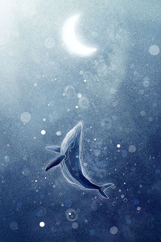 Galaxy Whale White Modern Wood Framed Art Print with Double Matting by Thai, Xuan