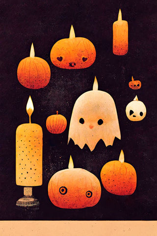 Candles - Pumpkins And A Ghost White Modern Wood Framed Art Print with Double Matting by Treechild