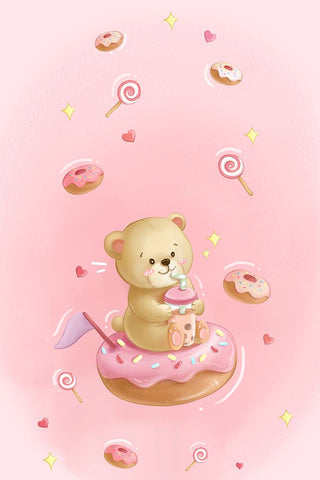 Teddy Bear and Donut cake White Modern Wood Framed Art Print with Double Matting by Thai, Xuan