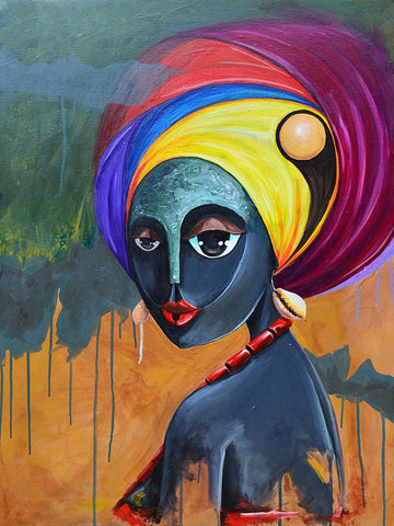 Queen 2 (Gele Series) Black Modern Wood Framed Art Print by Debas, Adetoro