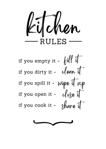 Kitchen Rules Black Modern Wood Framed Art Print by N., Kristina