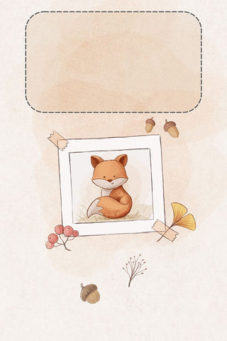 Kawaii Fox White Modern Wood Framed Art Print with Double Matting by Thai, Xuan