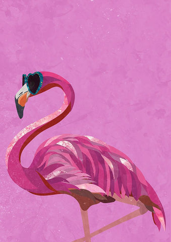 Magenta Metallic Flamingo White Modern Wood Framed Art Print with Double Matting by Manovski, Sarah