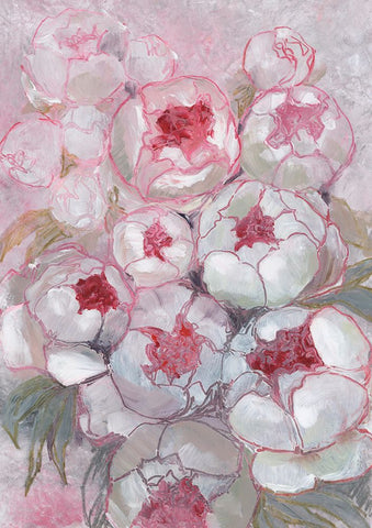 Nuria bouquet of peonies in pink White Modern Wood Framed Art Print with Double Matting by Laiz Blursbyai, Rosana