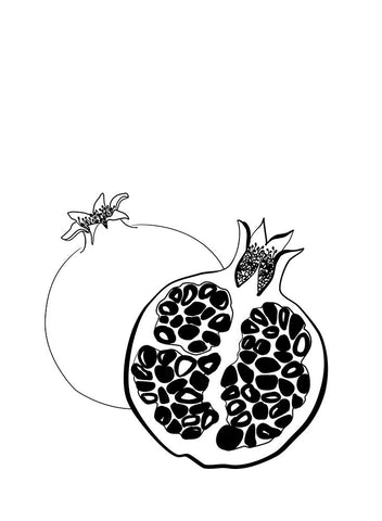 Line art pomegranates Black Modern Wood Framed Art Print by Laiz Blursbyai, Rosana