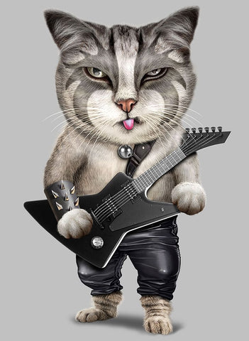 Heavy Metal Cat White Modern Wood Framed Art Print with Double Matting by Lawless, Adam