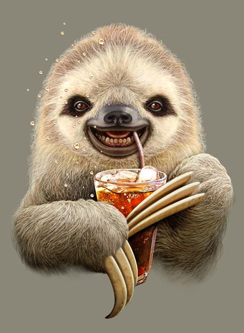 Sloth and Soft Drink Black Modern Wood Framed Art Print by Lawless, Adam