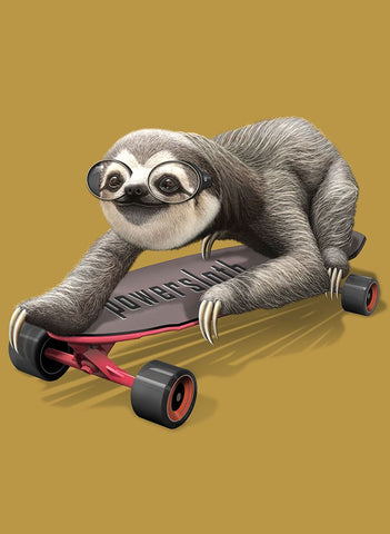 Sloth on Skateboard Black Modern Wood Framed Art Print by Lawless, Adam